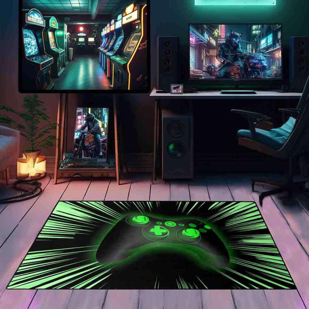 Cyber Green Glow-Style Gamepad Area Rug | CozyLil