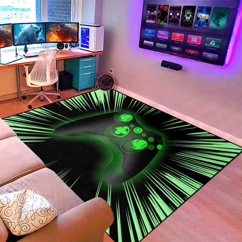 Cyber Green Glow-Style Gamepad Area Rug | CozyLil