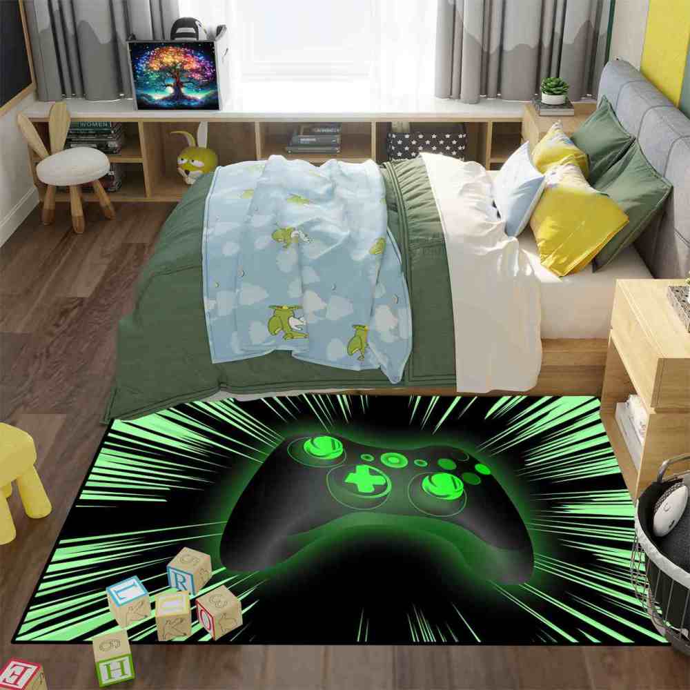 Cyber Green Glow-Style Gamepad Area Rug | CozyLil