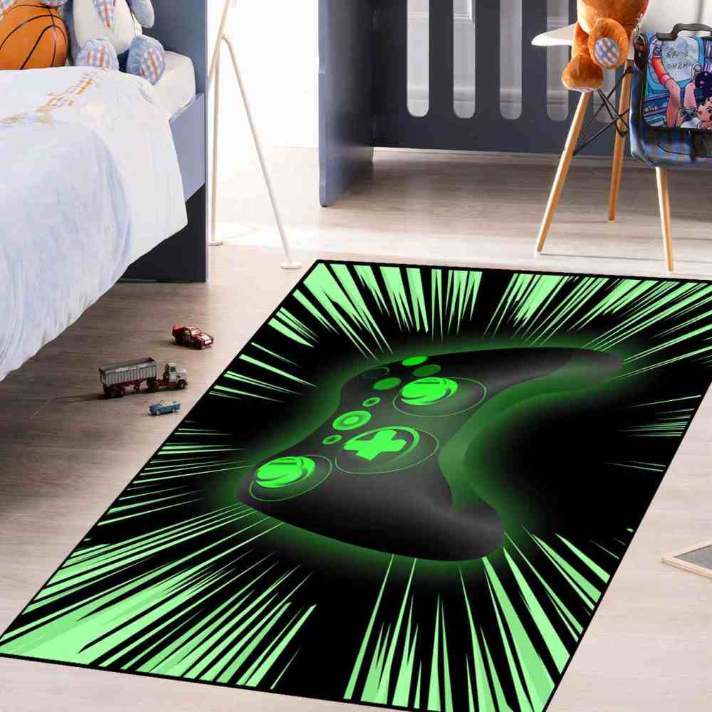 Cyber Green Glow-Style Gamepad Area Rug | CozyLil