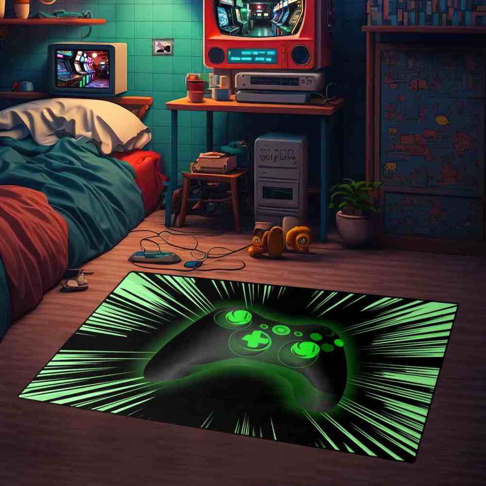 Cyber Green Glow-Style Gamepad Area Rug | CozyLil