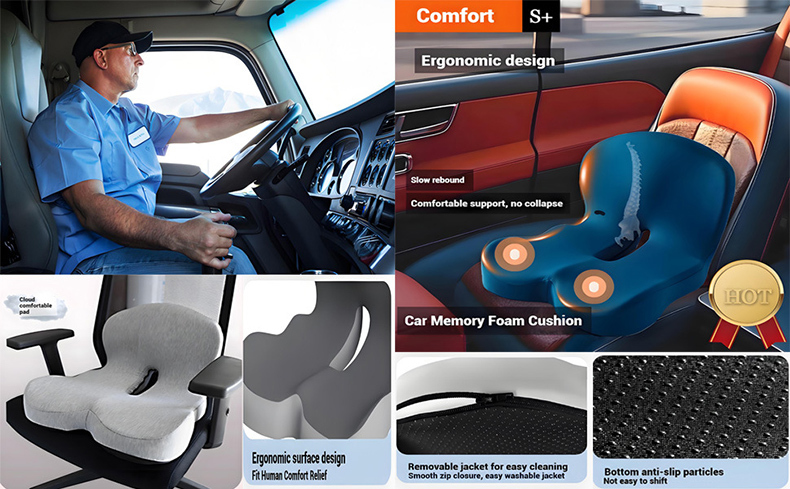 Anjuny Truck Driver Seat Cushion, Memory Foam L-Shaped Ergonomic Cushion for Office Chairs, Comfort & Support for Long Sitting,Anjuny - One Stop Cooling & Heating solution Manufactory,Memory Foam L-Shaped Ergonomic Cushion