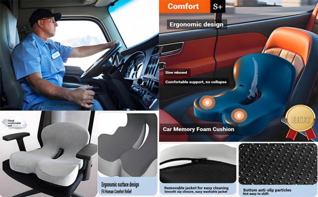 Anjuny Truck Driver Seat Cushion, Memory Foam L-Shaped Ergonomic Cushion for Office Chairs, Comfort & Support for Long Sitting,Anjuny - One Stop Cooling & Heating solution Manufactory,Memory Foam L-Shaped Ergonomic Cushion