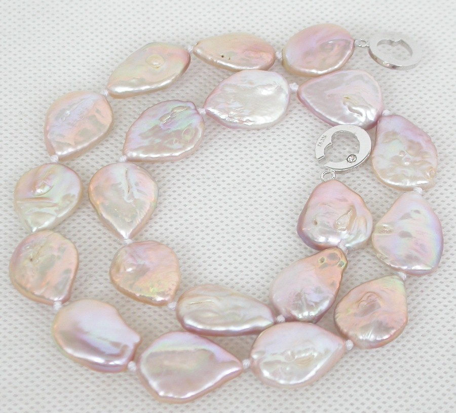 Luster 18" 19mm natural melon seeds coin purple freshwater pearls beads necklace