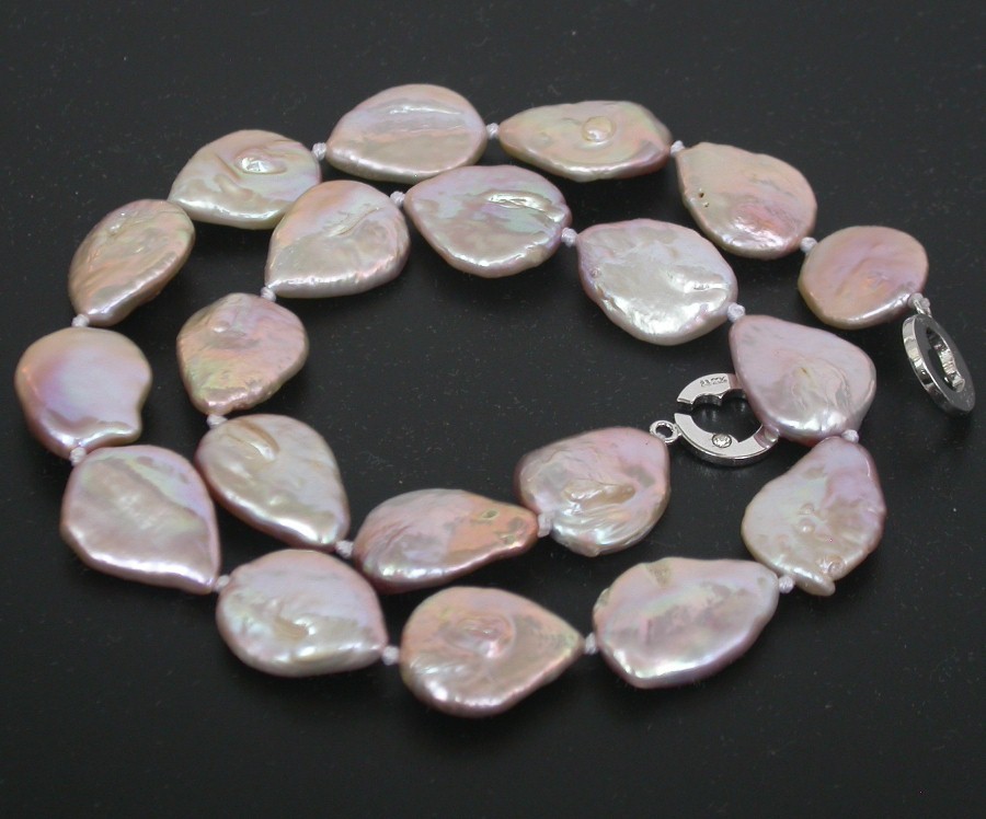 Luster 18" 19mm natural melon seeds coin purple freshwater pearls beads necklace