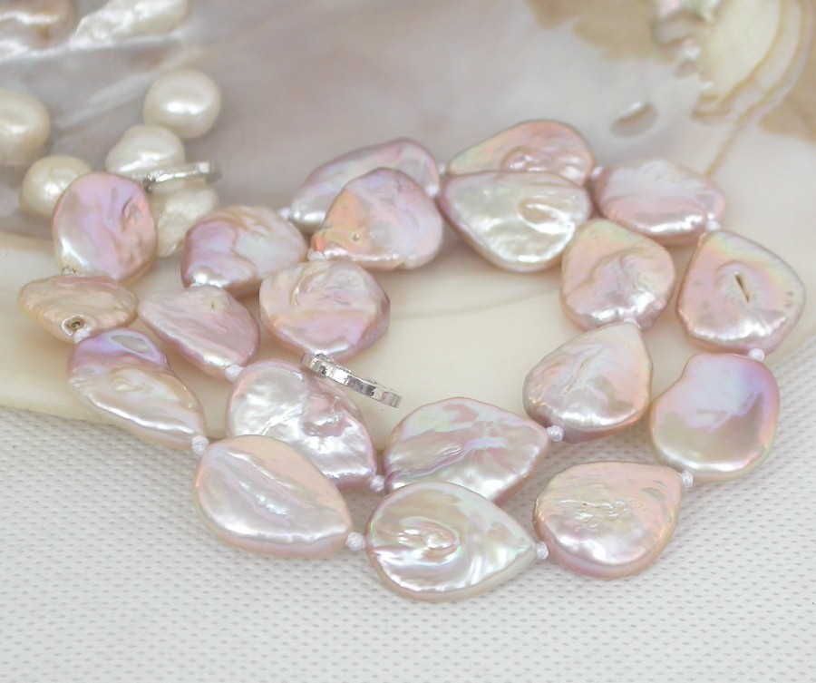 Luster 18" 19mm natural melon seeds coin purple freshwater pearls beads necklace