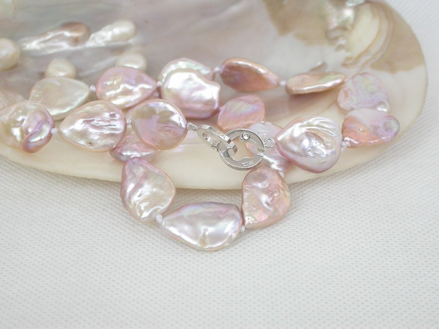 Luster 18" 19mm natural melon seeds coin purple freshwater pearls beads necklace