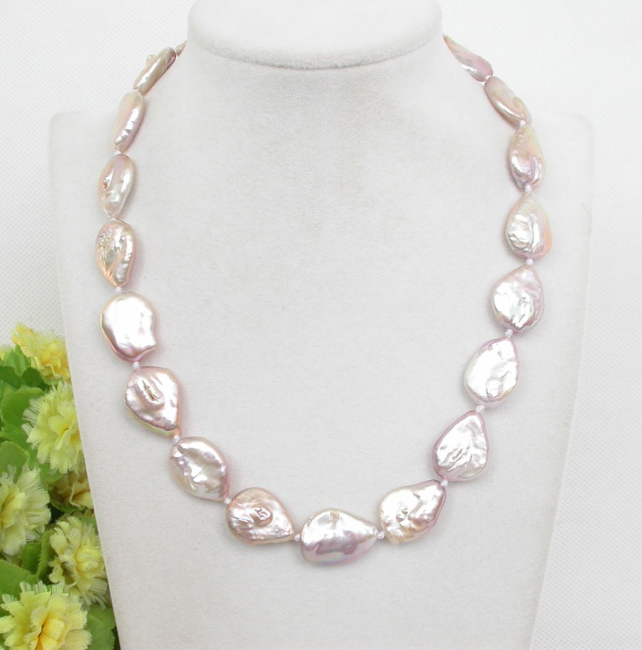 Luster 18" 19mm natural melon seeds coin purple freshwater pearls beads necklace