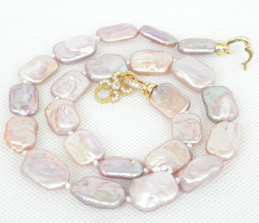 Luster 18" 15mm natural oblong coin purple freshwater pearls Strand necklace