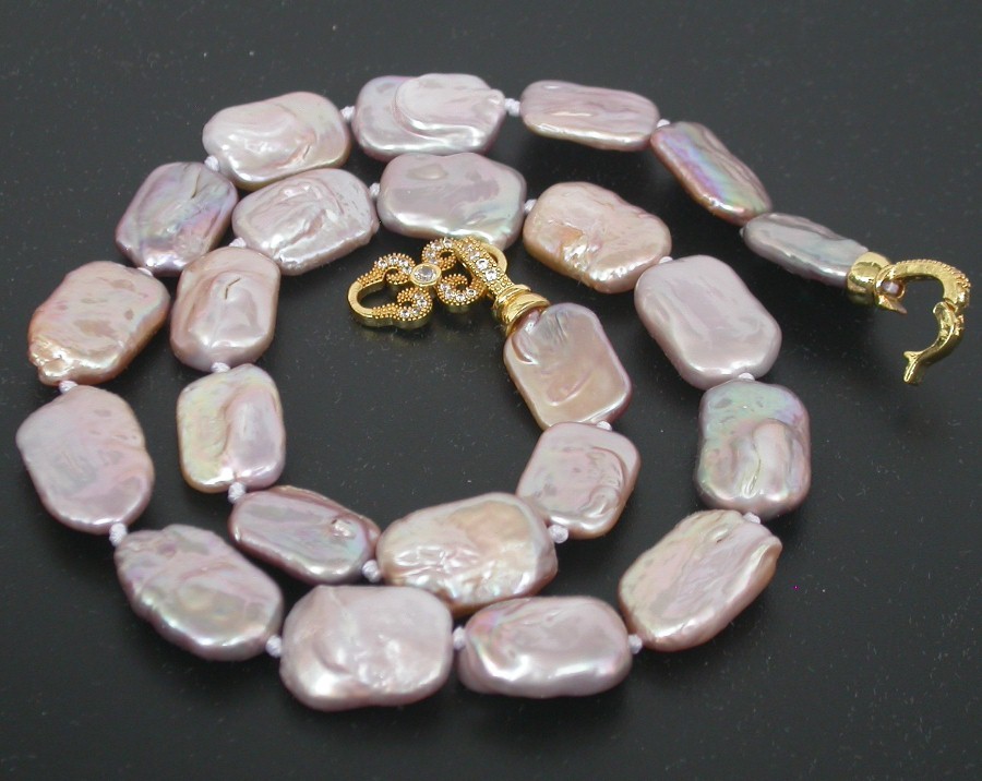 Luster 18" 15mm natural oblong coin purple freshwater pearls Strand necklace