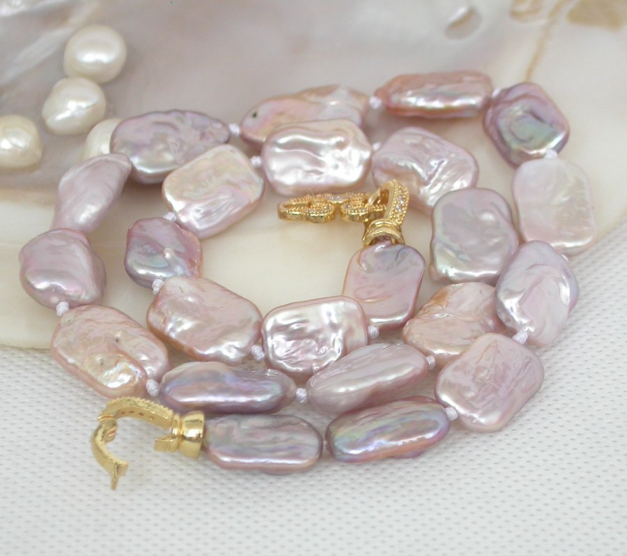 Luster 18" 15mm natural oblong coin purple freshwater pearls Strand necklace