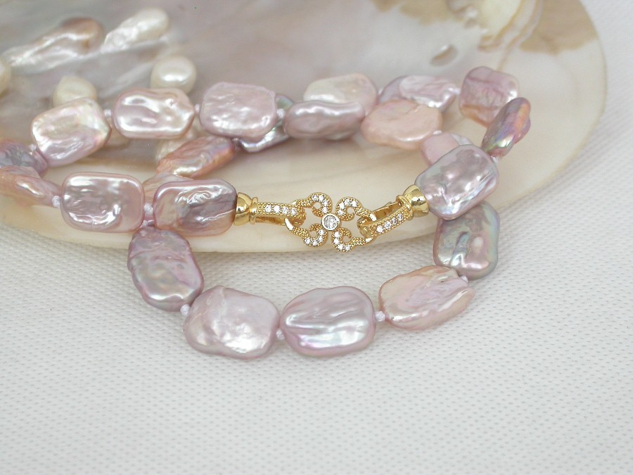 Luster 18" 15mm natural oblong coin purple freshwater pearls Strand necklace
