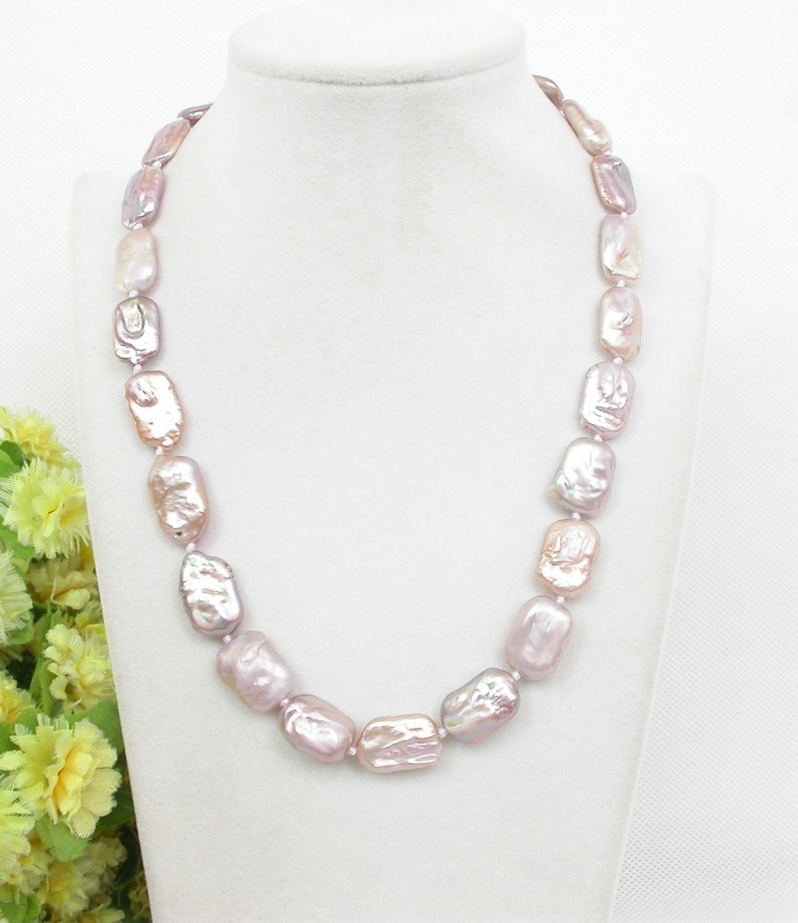 Luster 18" 15mm natural oblong coin purple freshwater pearls Strand necklace