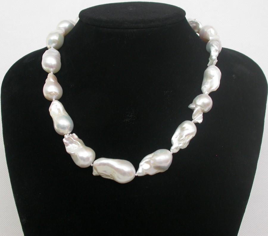 AAA Luster natural  17.5" 28mm baroque white Reborn keshi pearls necklace