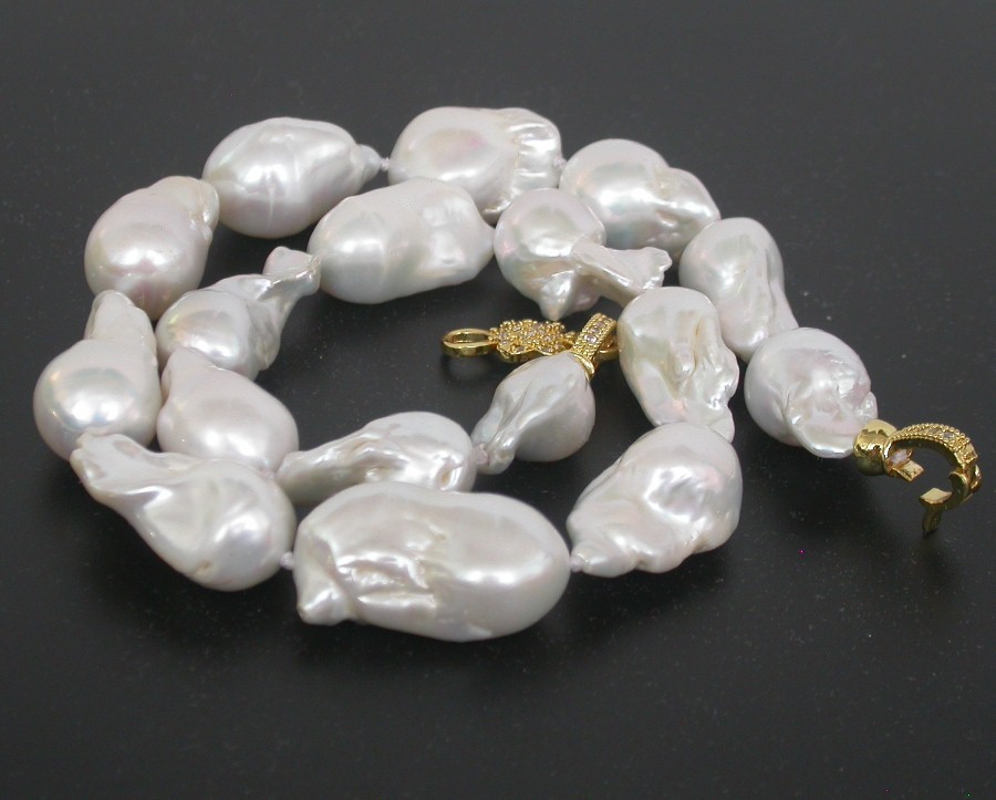 AAA Luster natural  17.5" 28mm baroque white Reborn keshi pearls necklace