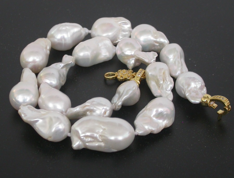 AAA Luster natural  17.5" 28mm baroque white Reborn keshi pearls necklace