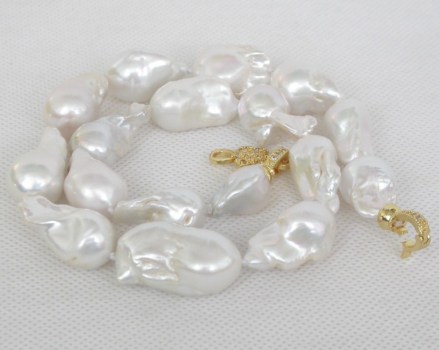 AAA Luster natural  17.5" 28mm baroque white Reborn keshi pearls necklace