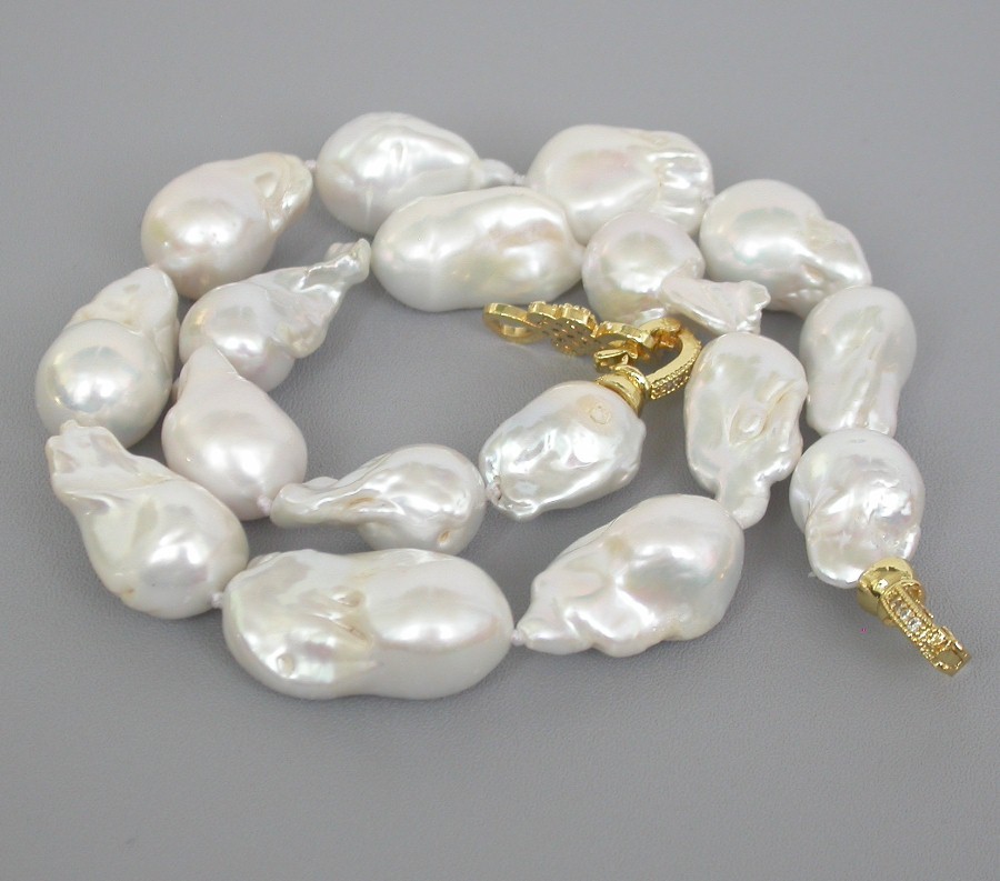 AAA Luster natural  17.5" 28mm baroque white Reborn keshi pearls necklace