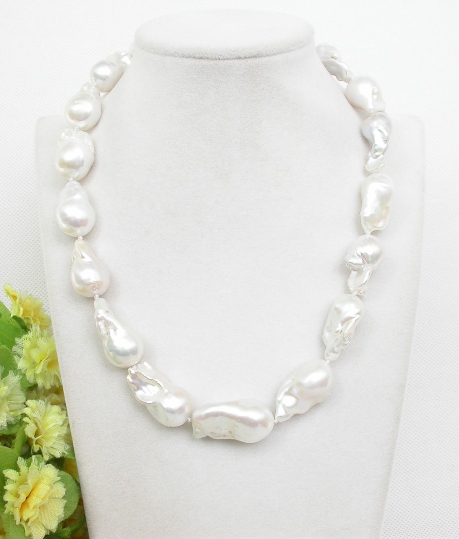 AAA Luster natural  17.5" 28mm baroque white Reborn keshi pearls necklace