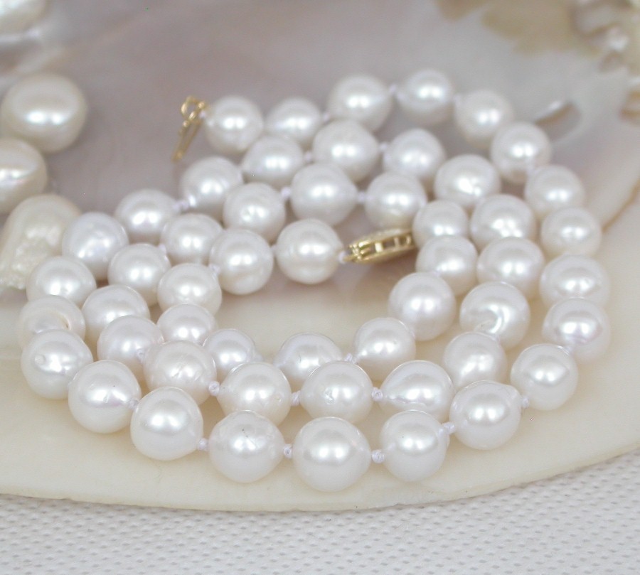 Luster 17" 8mm Baroque Akoya white Salt water pearls beads Strand necklace c2553