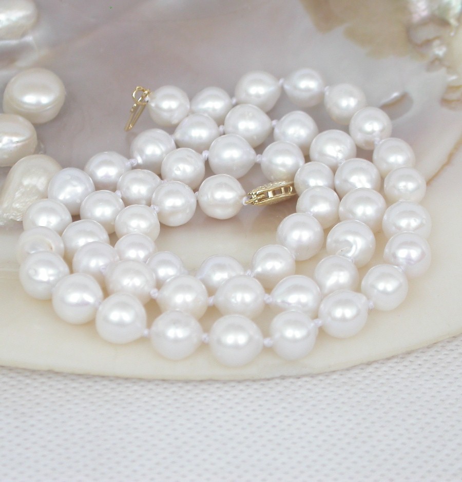 Luster 17" 8mm Baroque Akoya white Salt water pearls beads Strand necklace c2553