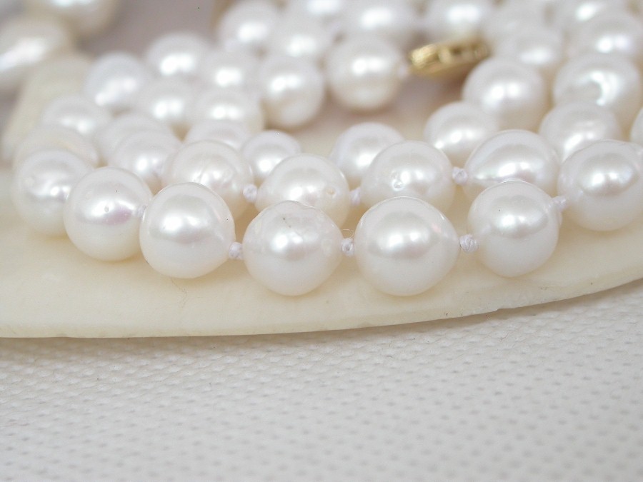 Luster 17" 8mm Baroque Akoya white Salt water pearls beads Strand necklace c2553