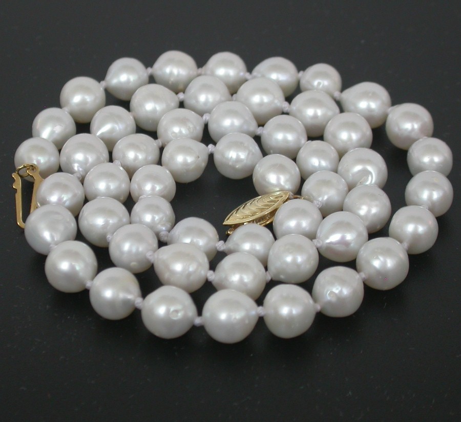 Luster 17" 8mm Baroque Akoya white Salt water pearls beads Strand necklace c2553