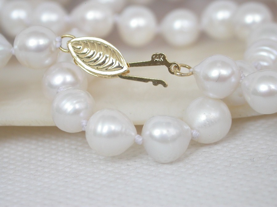 Luster 17" 8mm Baroque Akoya white Salt water pearls beads Strand necklace c2553