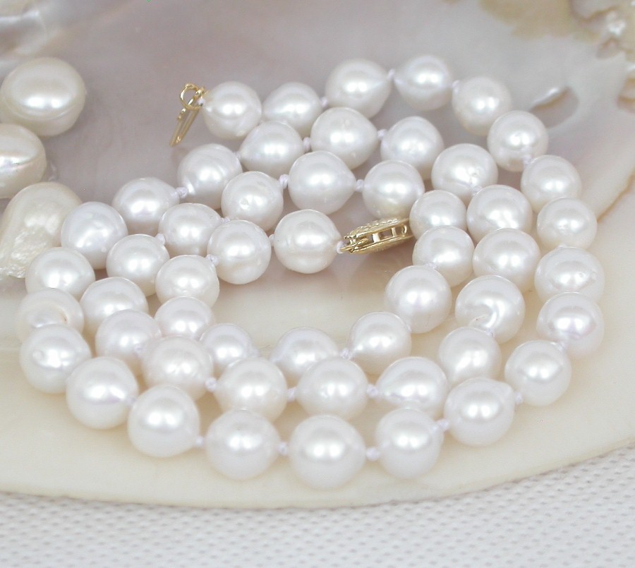Luster 17" 8mm Baroque Akoya white Salt water pearls beads Strand necklace c2553