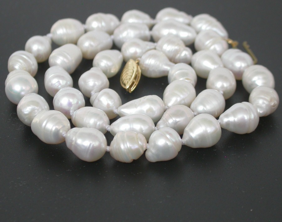 Luster 17" 12mm Baroque Akoya white Salt water pearls bead Strand necklace c2554