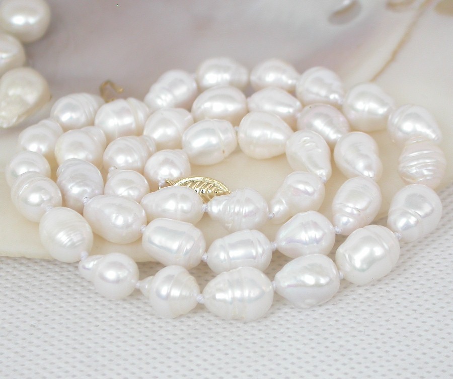 Luster 17" 12mm Baroque Akoya white Salt water pearls bead Strand necklace c2554