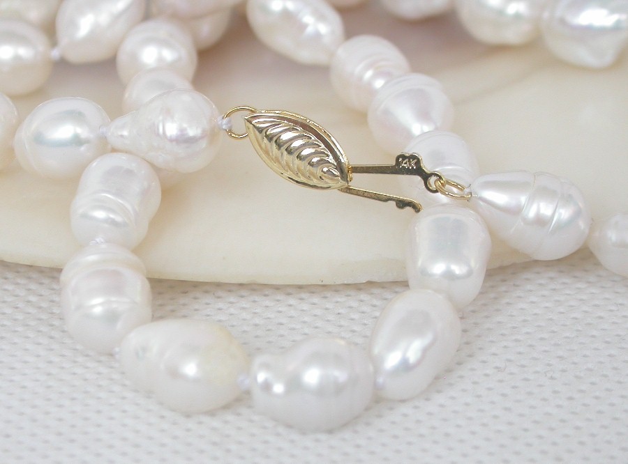 Luster 17" 12mm Baroque Akoya white Salt water pearls bead Strand necklace c2554