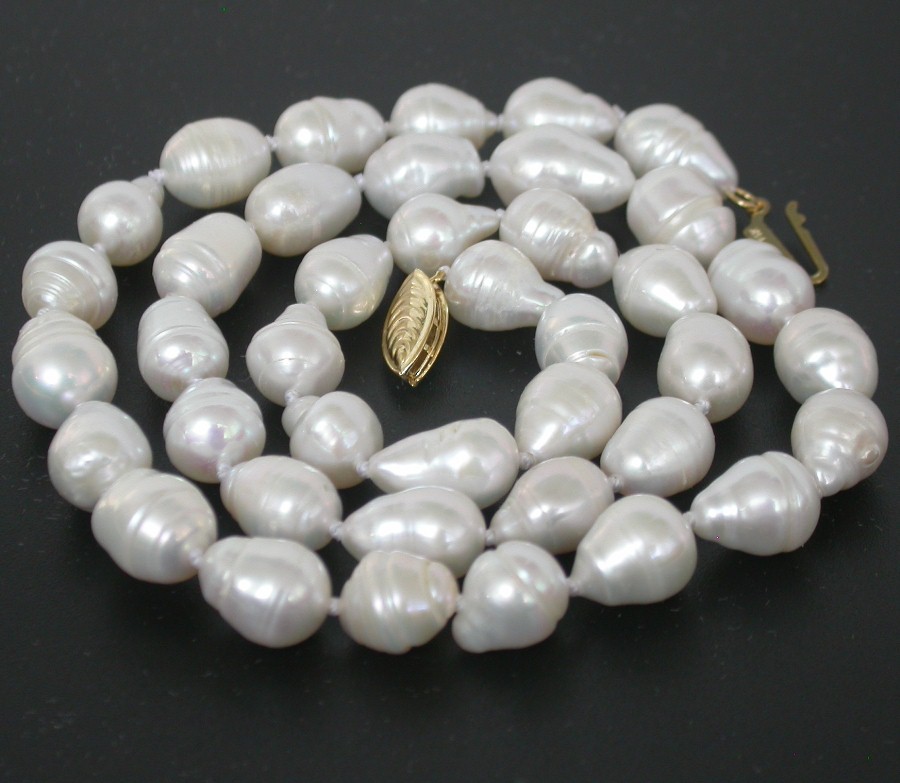 Luster 17" 12mm Baroque Akoya white Salt water pearls bead Strand necklace c2554