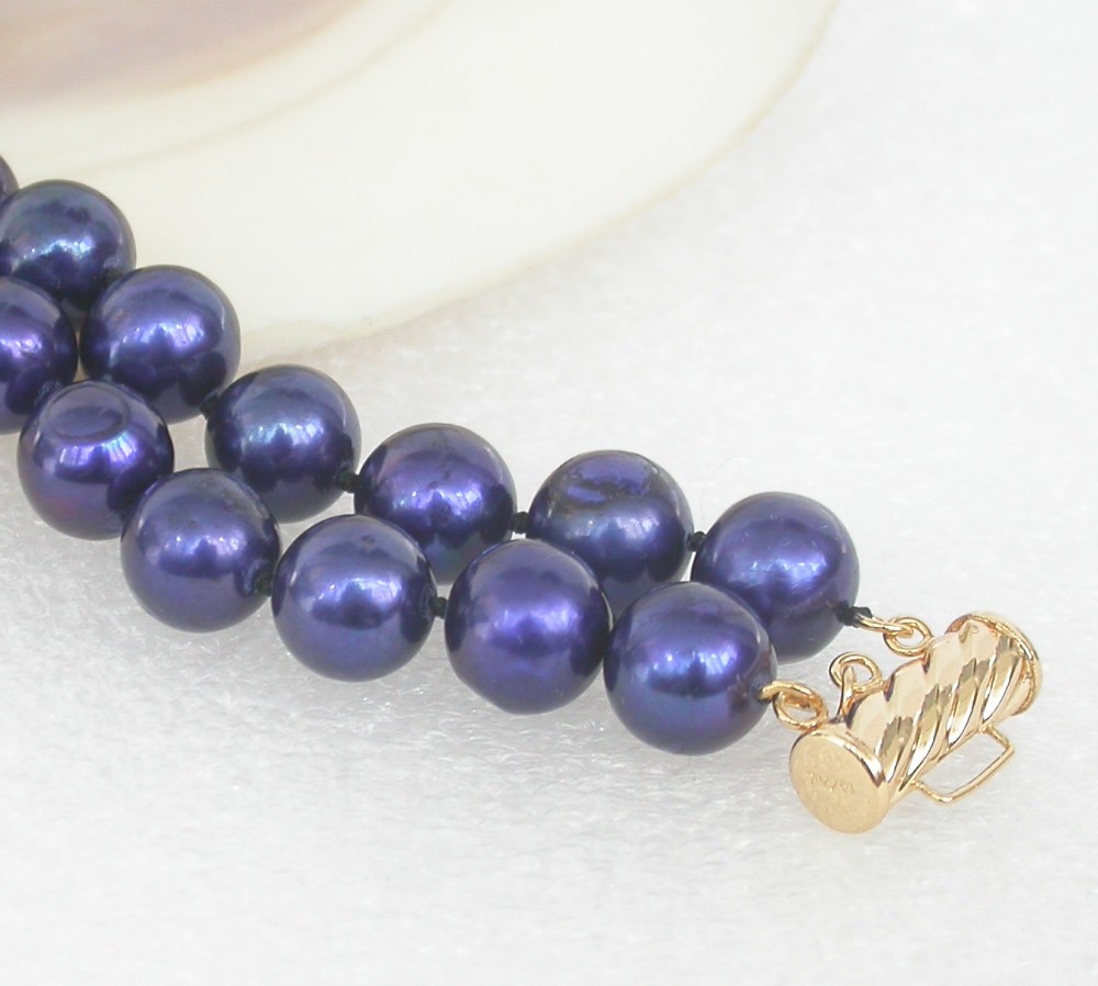 8" 2row 11mm round navy blue freshwater pearls bead Multi Strand Bracelet c2414