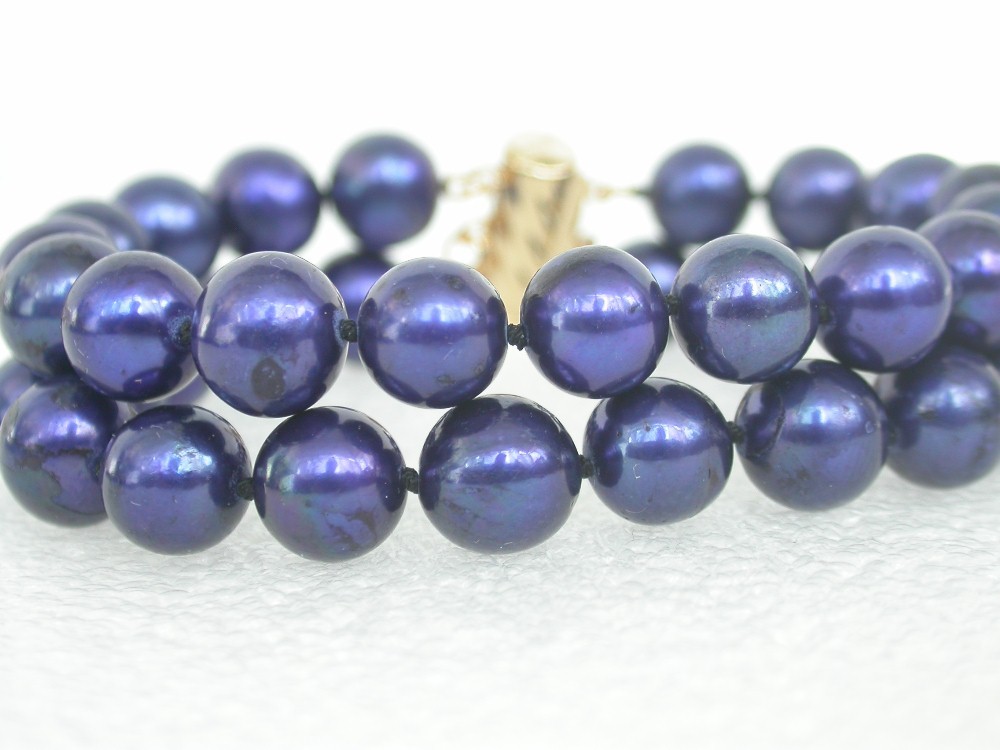 8" 2row 11mm round navy blue freshwater pearls bead Multi Strand Bracelet c2414