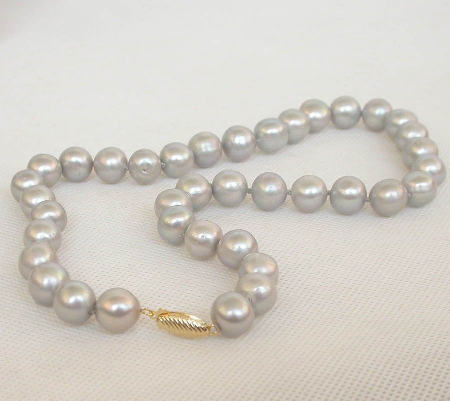 Genuine 17.5" 12mm round gray freshwater pearls beads Strand necklace c2457