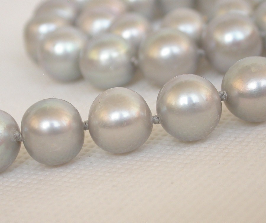 Genuine 17.5" 12mm round gray freshwater pearls beads Strand necklace c2457