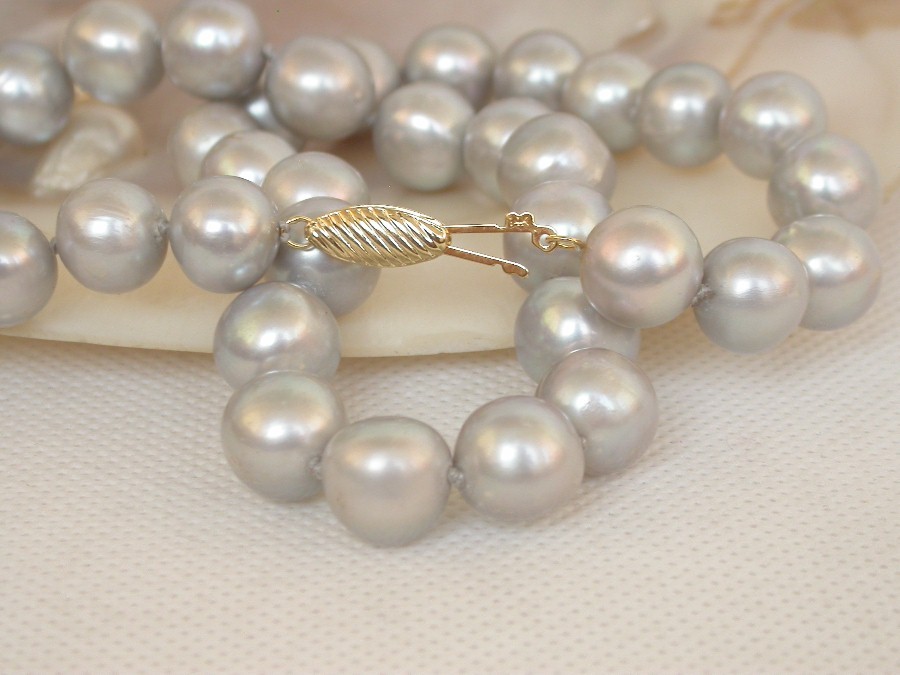 Genuine 17.5" 12mm round gray freshwater pearls beads Strand necklace c2457