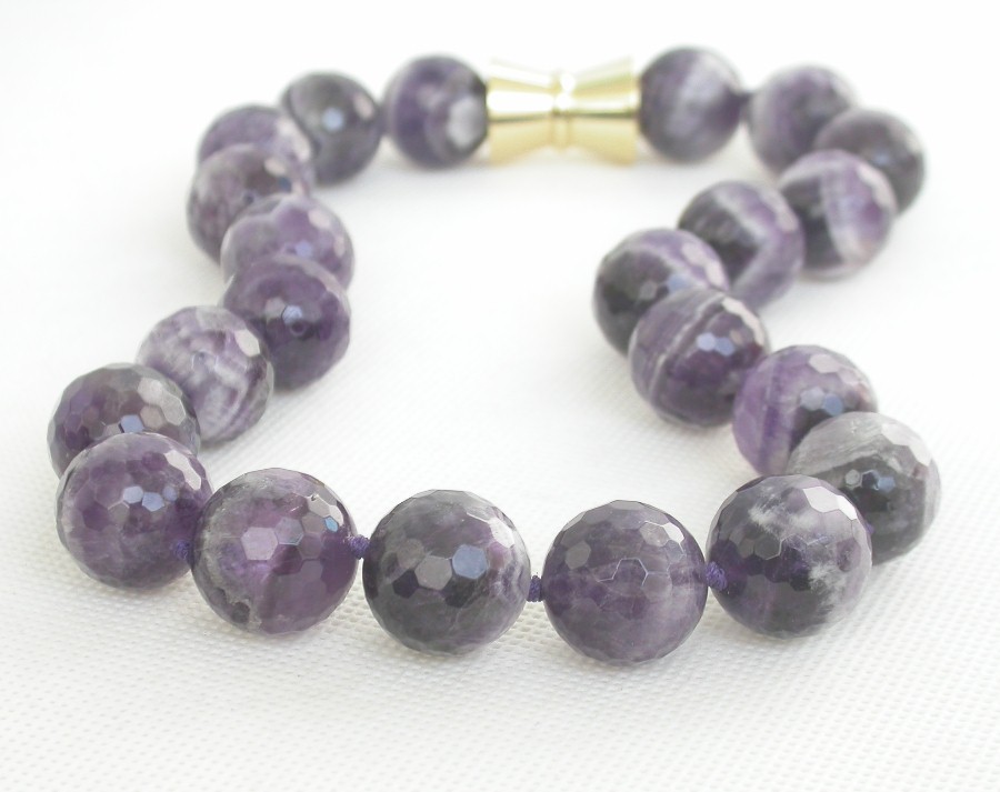AAA 100% natural 17" 18mm round Amethyst gemstone beads necklace magnet clasp