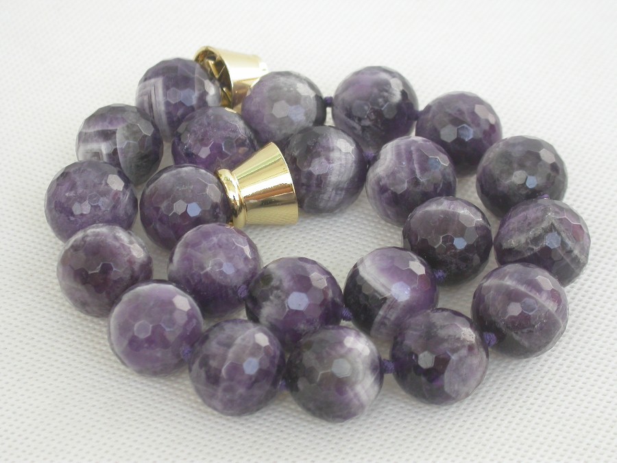 AAA 100% natural 17" 18mm round Amethyst gemstone beads necklace magnet clasp
