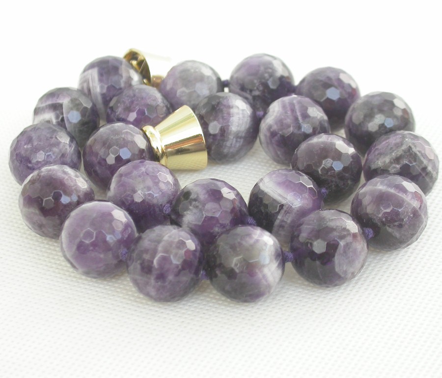 AAA 100% natural 17" 18mm round Amethyst gemstone beads necklace magnet clasp