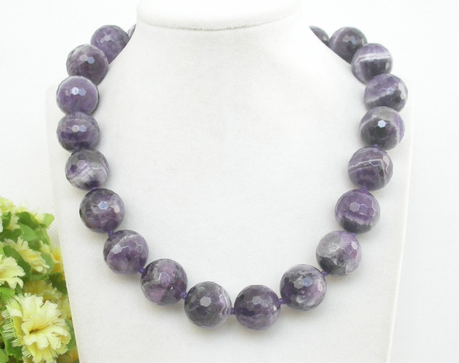 AAA 100% natural 17" 18mm round Amethyst gemstone beads necklace magnet clasp