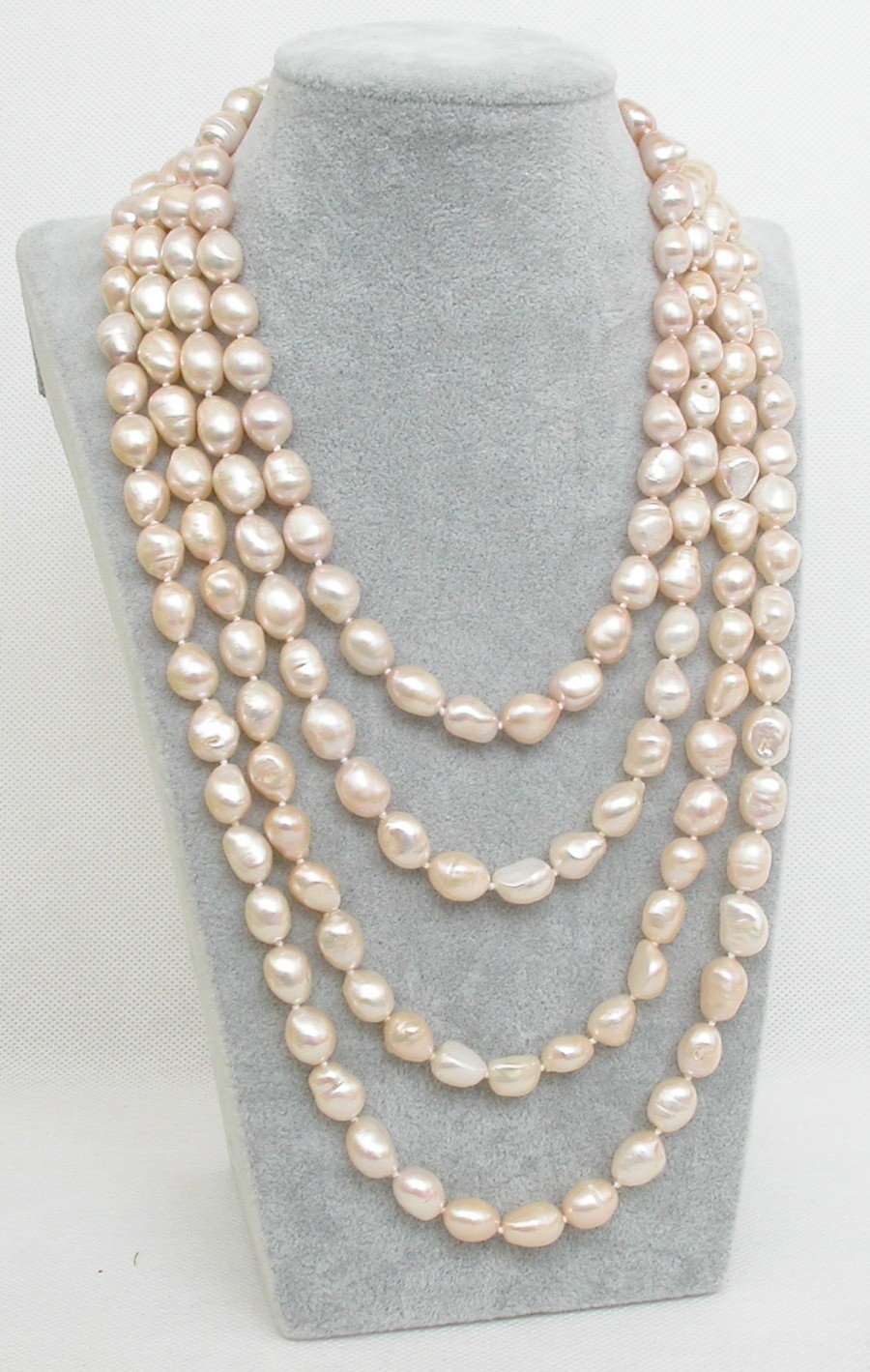 natural Long 78" 12mm Baroque light pink freshwater pearl beads necklace c1891