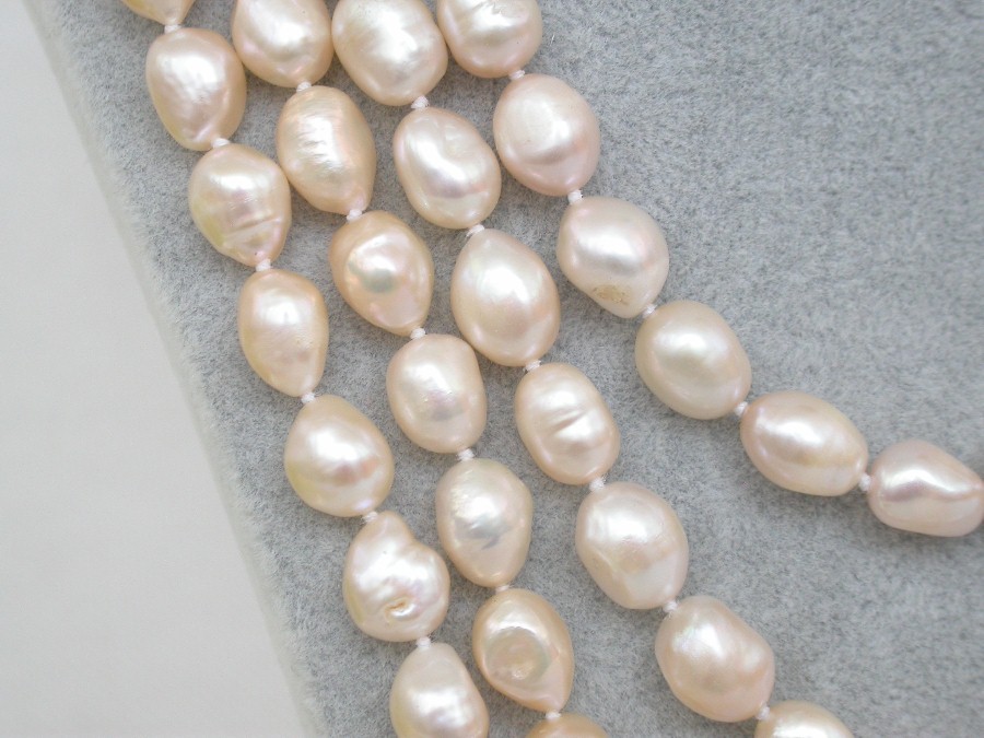natural Long 78" 12mm Baroque light pink freshwater pearl beads necklace c1891