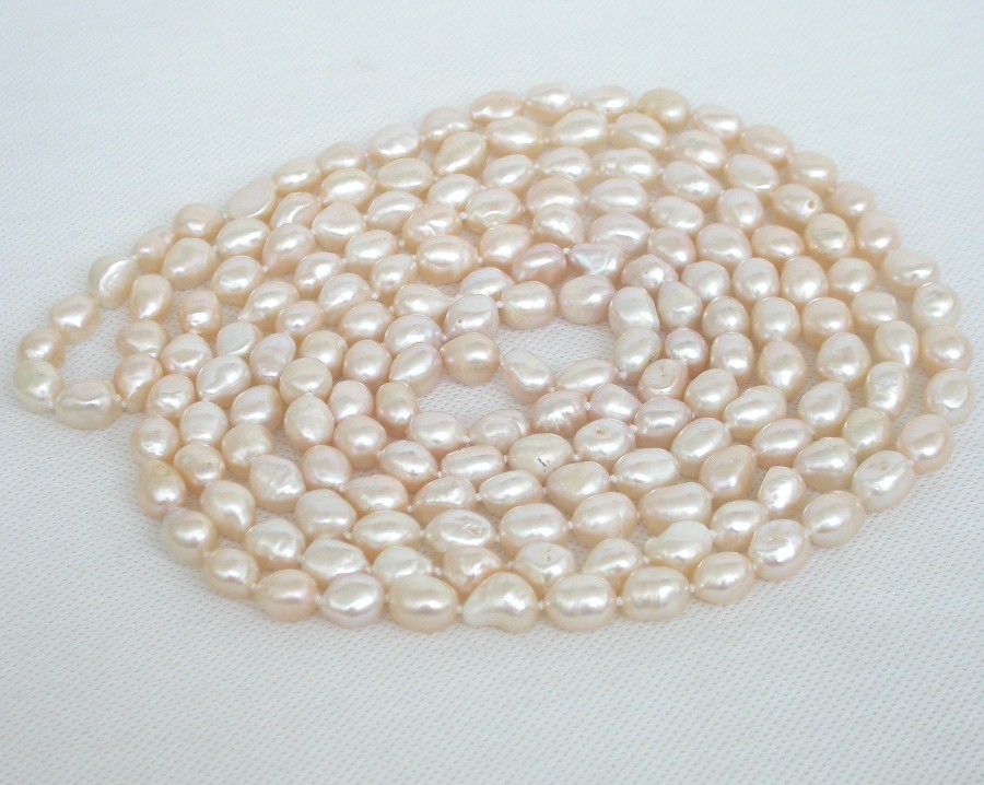 natural Long 78" 12mm Baroque light pink freshwater pearl beads necklace c1891