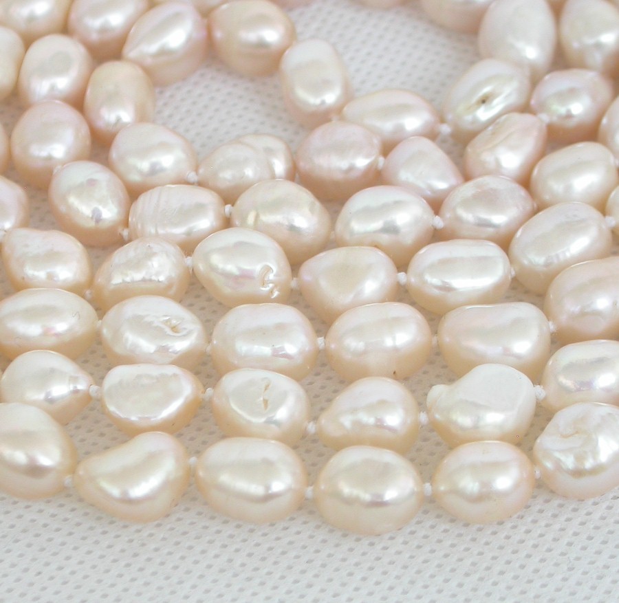 natural Long 78" 12mm Baroque light pink freshwater pearl beads necklace c1891