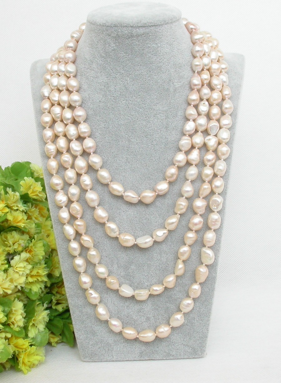 natural Long 78" 12mm Baroque light pink freshwater pearl beads necklace c1891