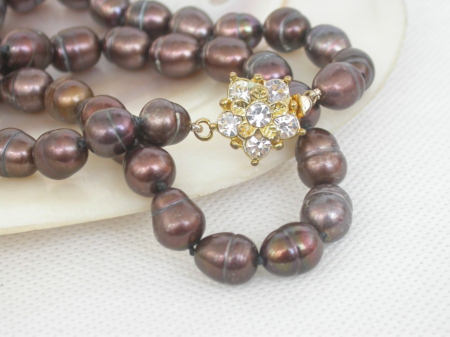 Genuine 18" 11mm rice coffee freshwater pearl beads necklace c1902