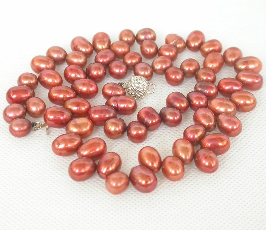 Genuine 18" 11mm Baroque rice Oval wine red pearl bead necklace c1922
