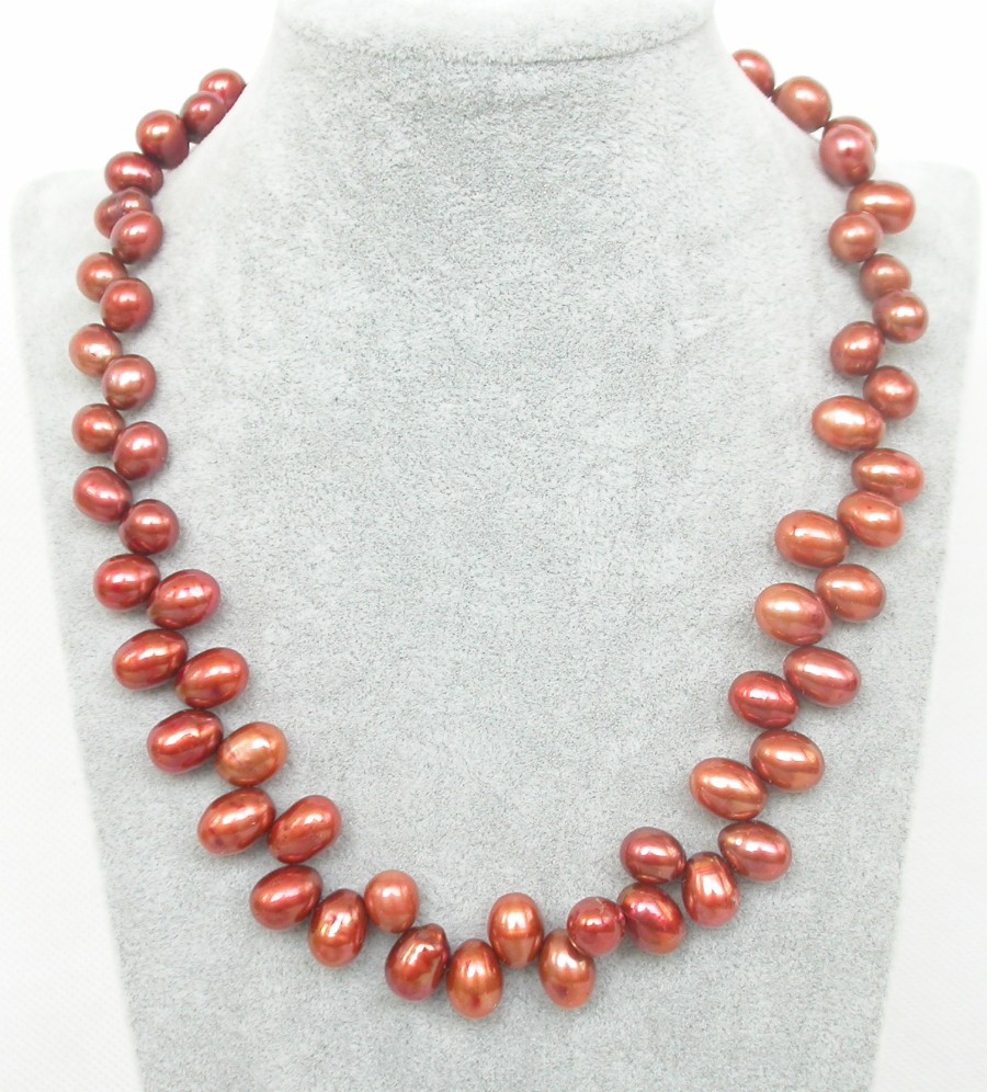 Genuine 18" 11mm Baroque rice Oval wine red pearl bead necklace c1922